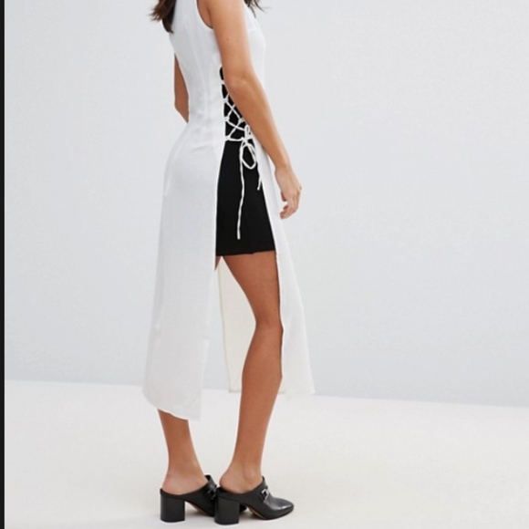 NWT 🖤 Black and White Contrast Overlay Dress Sz L - Picture 2 of 4